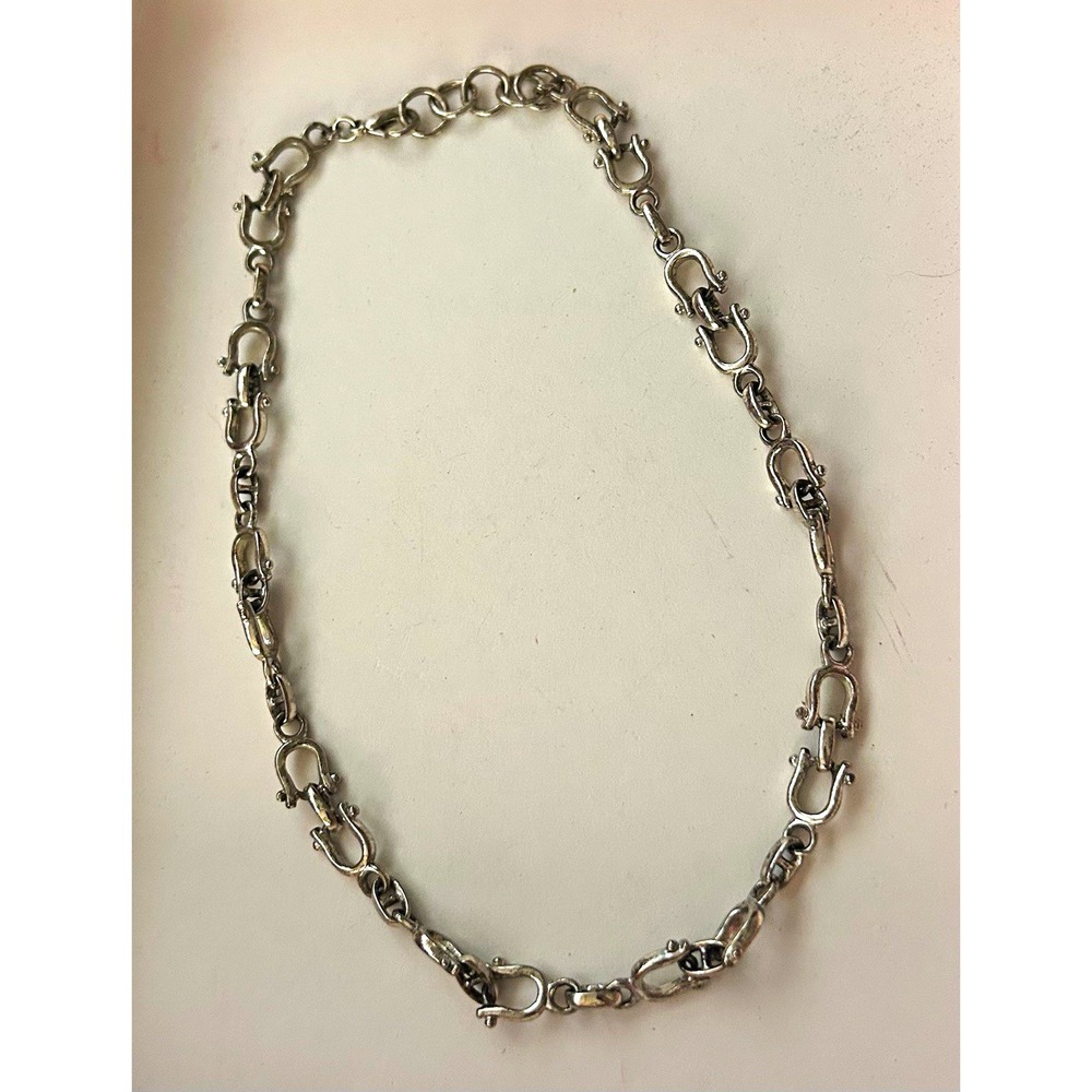 Silver Tone Oval Link Chain Necklace Lobster Clasp Metal No Stone